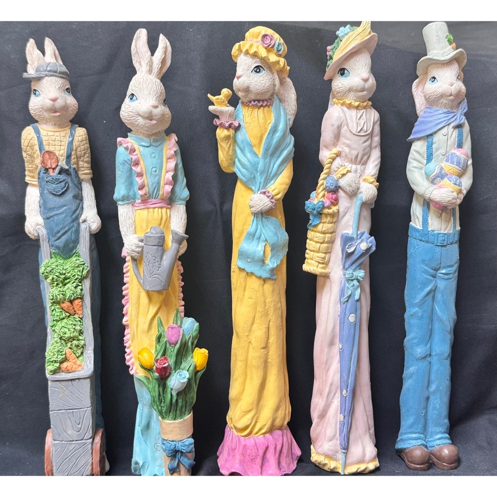 Pencil Bunny Figurine Set 6 Pastel Resin Rabbit‎ Statues Spring Decor 12 Inch